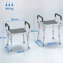 Chaise de douche tabouret de douche antidérapant - hauteur réglable, accoudoirs - alu HDPE gris
