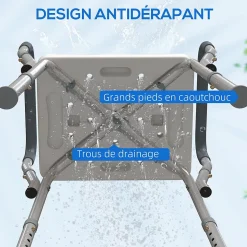 Chaise de douche tabouret de douche antidérapant - hauteur réglable, accoudoirs - alu HDPE gris