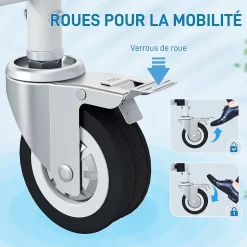 Chaise percée médicale à roulettes - repose-pieds, dossier, accoudoirs, pot amovible, support papier - alu blanc HDPE noir