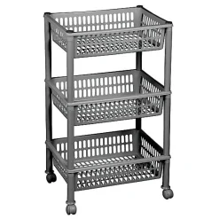 Chariot de rangement à roulettes avec 3 corbeilles - Blanc