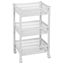 Chariot de rangement à roulettes avec 3 corbeilles - Blanc