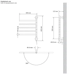 Chauffe-serviette électrique LuxeBath 75W 45-60C 450x622 mm blanc rotation 180 degrés en acier inox