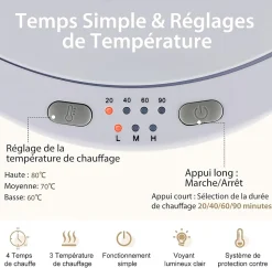 Chauffe-Serviettes Style Seau 23L, 3 Niveaux Chauffage 60-80Celsius & Minuterie 20-90min, Chauffe-Serviettes, Blanc