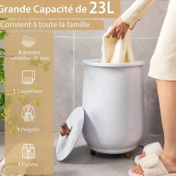 Chauffe-Serviettes Style Seau 23L, 3 Niveaux Chauffage 60-80Celsius & Minuterie 20-90min, Chauffe-Serviettes, Blanc