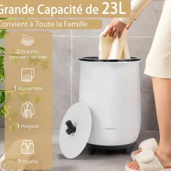 Chauffe-Serviettes Style Seau 23L, 3 Niveaux Chauffage 60-80Celsius & Minuterie 20-90min, Arrêt Automatique, Noir