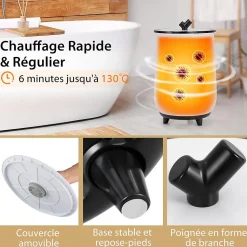 Chauffe-Serviettes Style Seau 23L, 3 Niveaux Chauffage 60-80Celsius & Minuterie 20-90min, Arrêt Automatique, Noir