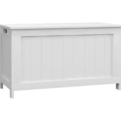 Coffre de rangement avec poignée et couvercle, 81 x 40 x 46 cm, boîte de rangement pour salon et chambre, blanc