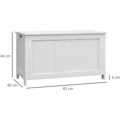 Coffre de rangement avec poignée et couvercle, 81 x 40 x 46 cm, boîte de rangement pour salon et chambre, blanc