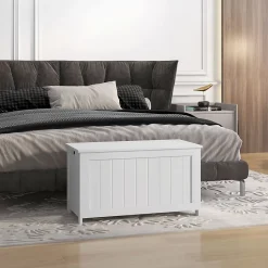Coffre de rangement avec poignée et couvercle, 81 x 40 x 46 cm, boîte de rangement pour salon et chambre, blanc