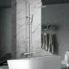 Colonne baignoiredouche thermostatique chromee acier et laiton avec douchette plate anticalcaire