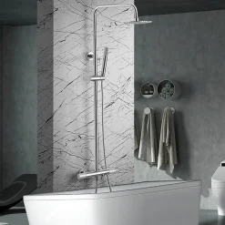 Colonne baignoiredouche thermostatique chromee acier et laiton avec douchette plate anticalcaire