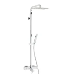 Colonne bain douche thermostatique avec pomme de tête, douchette et flexible, chrome, Valentin Touareg