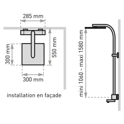 Colonne bain douche thermostatique avec pomme de tête, douchette et flexible, chrome, Valentin Touareg