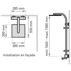 Colonne bain douche thermostatique avec tablettes, pomme de tête, douchette et flexible, chrome, Valentin Touareg