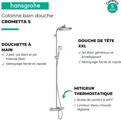 Colonne bain douche thermostatique HANSGROHE Crometta S 240 chromé + tablette Addstoris