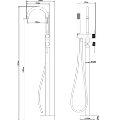 Colonne de baignoire îlot + flexible + douchette, noir mat, GoodHome Owens