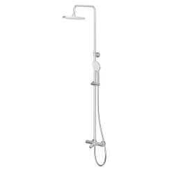 Colonne de bain/douche thermostatique avec pommeau, douchette 3 jets, flexible, barre réglable, chrome, GoodHome Anika