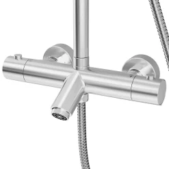 Colonne de bain/douche thermostatique avec pommeau, douchette 3 jets, flexible, barre réglable, chrome, GoodHome Anika