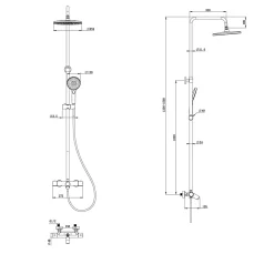 Colonne de bain/douche thermostatique avec pommeau, douchette 3 jets, flexible, barre réglable, chrome, GoodHome Anika
