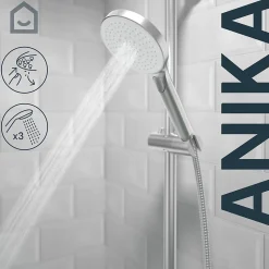 Colonne de bain/douche thermostatique avec pommeau, douchette 3 jets, flexible, barre réglable, chrome, GoodHome Anika