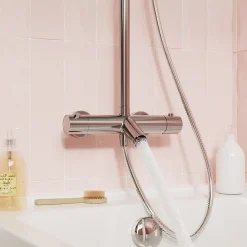 Colonne de bain/douche thermostatique avec pommeau, douchette 3 jets, flexible, barre réglable, chrome, GoodHome Anika