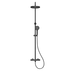 Colonne de bain/douche thermostatique avec pommeau, douchette 3 jets, flexible, barre réglable, noir, GoodHome Anika