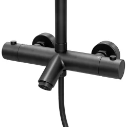 Colonne de bain/douche thermostatique avec pommeau, douchette 3 jets, flexible, barre réglable, noir, GoodHome Anika