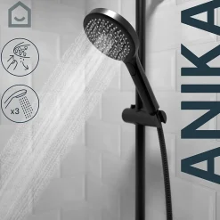 Colonne de bain/douche thermostatique avec pommeau, douchette 3 jets, flexible, barre réglable, noir, GoodHome Anika