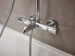 Colonne de bain/douche thermostatique avec pommeau + douchette 2 jets + flexible + barre réglable, chrome, Hansgrohe Crometta E