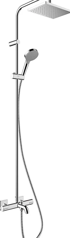 Colonne de bain/douche thermostatique avec pommeau + douchette 2 jets + flexible + barre réglable, chrome, Hansgrohe Vernis Shape