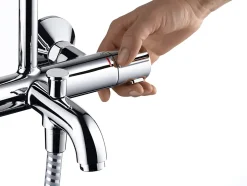 Colonne de bain/douche thermostatique avec pommeau + douchette 2 jets + flexible + barre réglable, chrome, Hansgrohe Vernis Shape