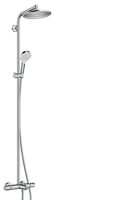 Colonne de bain/douche thermostatique avec pommeau + douchette 2 jets + flexible + barre réglable, chrome, Hansgrohe Showerpipe Crometta S 240