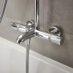 Colonne de bain/douche thermostatique avec pommeau + douchette 2 jets + flexible + barre réglable, chrome, Hansgrohe Showerpipe Crometta S 240