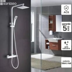 Colonne de Douche Anti-Calcaire Blanc Mat IMEX FIYI BDF016/BL