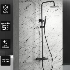 Colonne de Douche Anti-Calcaire Noir Mat IMEX BDD038/NG