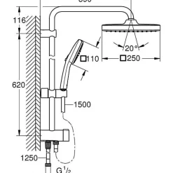 Colonne de douche avec inverseur manuel - Economie d'eau - GROHE Vitalio Comfort 250 - Noir Mat - 266982431