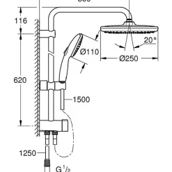 Colonne de douche avec inverseur manuel - Economie d'eau - GROHE Vitalio Start System 250 - Noir Mat - 266802431