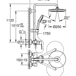 Colonne de douche avec mitigeur monocommande - Economie d'eau - GROHE Vitalio Comfort 250 - Chromé - 26985001