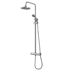 Colonne De Douche Avec Mitigeur Thermostatique, Tête De Douche Fixe Et Douchette À Main À Jet Unique