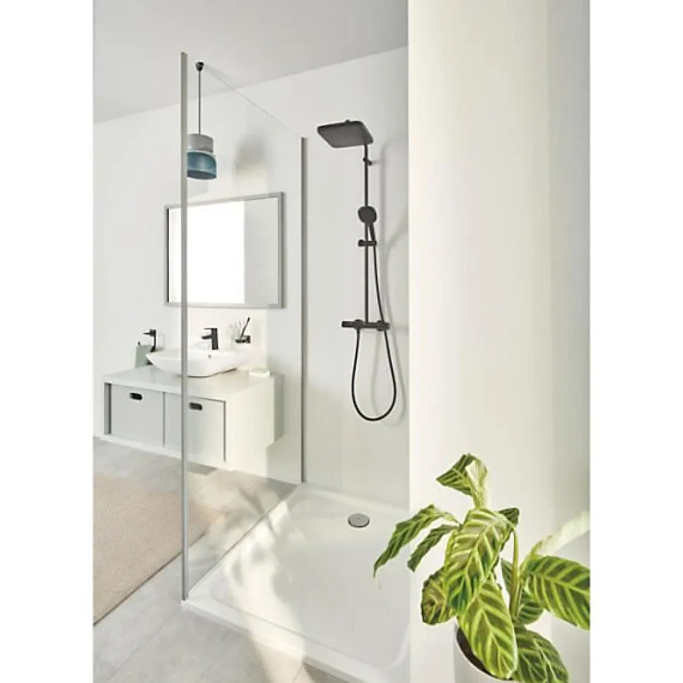Colonne de douche avec mitigeur thermostatique - Economie d'eau - GROHE Vitalio Comfort 250 - Noir Mat - 266962431