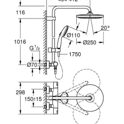 Colonne de douche avec mitigeur thermostatique - Economie d'eau - GROHE Vitalio Start System 250 - Chromé - 26677001