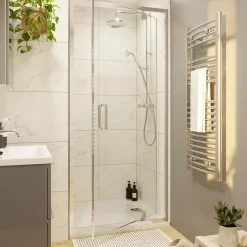 Colonne de douche avec mélangeur mécanique + douchette + flexible + barre réglable, chrome, GoodHome Etel