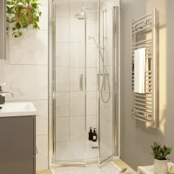 Colonne de douche avec mélangeur mécanique + douchette + flexible + barre réglable, chrome, GoodHome Etel
