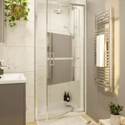Colonne de douche avec mélangeur mécanique + douchette + flexible + barre réglable, chrome, GoodHome Etel