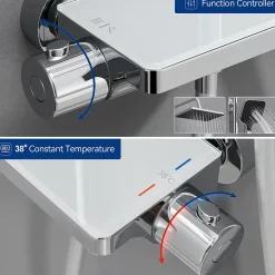 Colonne de Douche avec Robinetterie Thermostatique Lonheo max Ensemble de Douche avec Etagère, Douchette 3 jets