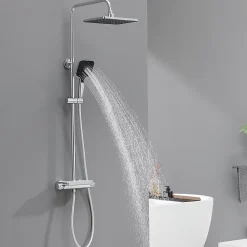 Colonne de Douche avec Robinetterie Thermostatique Lonheo max Ensemble de Douche avec Etagère, Douchette 3 jets