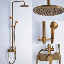 Colonne de Douche avec Robinetterie , Auralum max Ensemble de Douche avec pommeau + douchette + barre réglable, bronze brossé