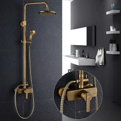 Colonne de Douche avec Robinetterie , Auralum max Ensemble de Douche avec pommeau + douchette + barre réglable, bronze brossé