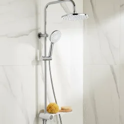 Colonne de douche avec étagère blanche