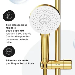 Colonne de douche baignoire thermostatique Système de douche avec mitigeur thermostatique, doré, F07XA499 X-Joy AM.PM